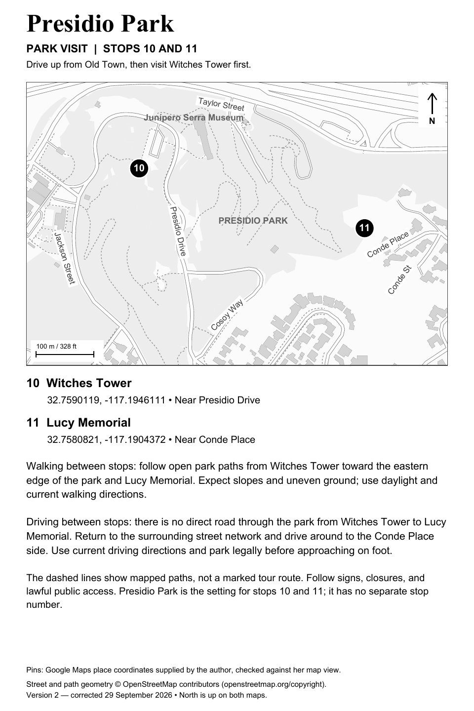 Map of Presidio Park, stops 10 to 12